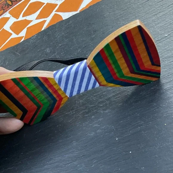 Handmade colorful wood party bowtie unique rarerainbow pride NEW